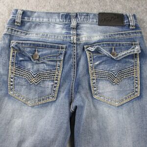 True Luck Jeans Mens 30x29 Straight Leg Medium Wash Whiskered Denim Jeans Blue